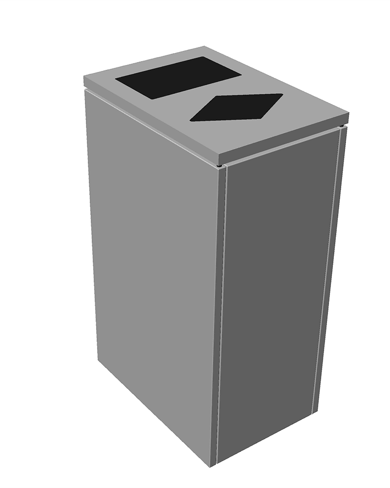 grå affaldsbeholder med rektangulært og rombeformet indkast