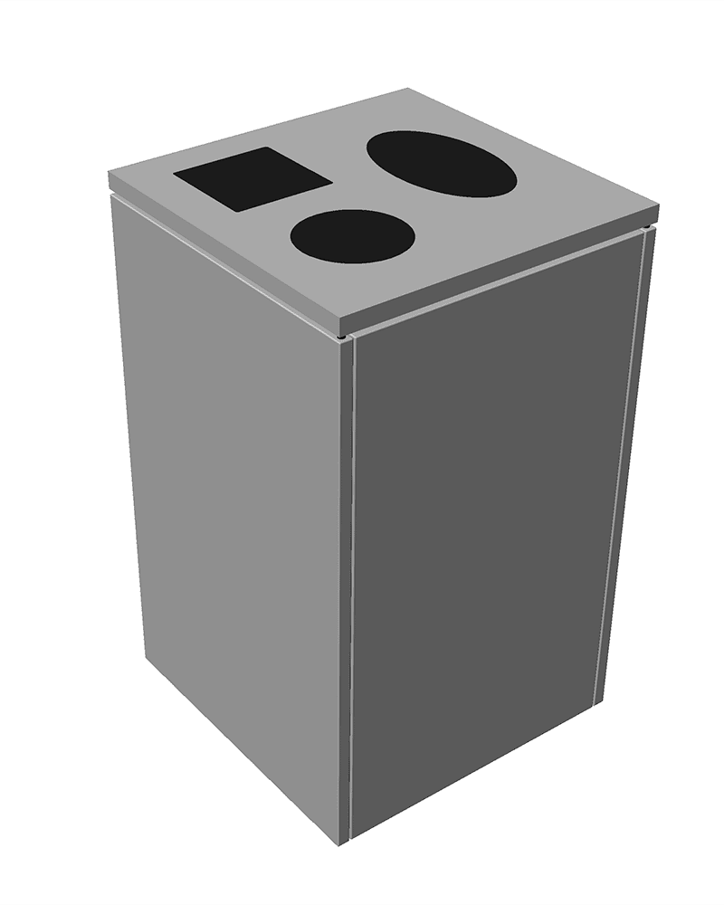 grå affaldsbeholder med tre forskellige indkast