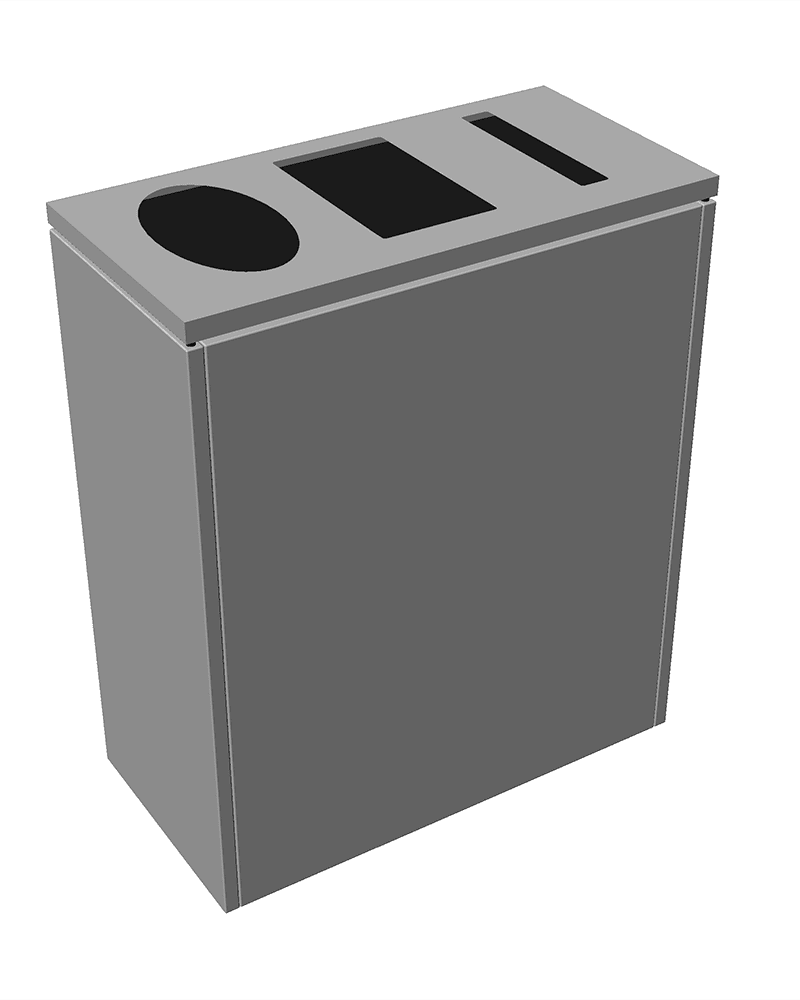 grå affaldsbeholder til sortering med tre indkast